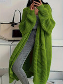 Wrap - Lang cardigan til kvinder med kabelstrik og rund hals