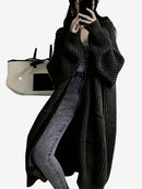 Wrap - Lang cardigan til kvinder med kabelstrik og rund hals
