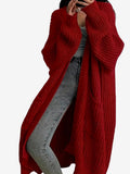Wrap - Lang cardigan til kvinder med kabelstrik og rund hals