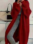 Wrap - Lang cardigan til kvinder med kabelstrik og rund hals