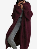 Wrap - Lang cardigan til kvinder med kabelstrik og rund hals