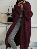 Wrap - Lang cardigan til kvinder med kabelstrik og rund hals