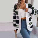 Apparel - Damecardigan med åben front og stribet mønster