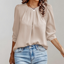 Emilia - Casual Bluse Med Rund Hals & Lanterne Lange Ærmer