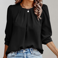 Emilia - Casual Bluse Med Rund Hals & Lanterne Lange Ærmer