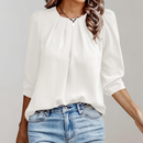 Emilia - Casual Bluse Med Rund Hals & Lanterne Lange Ærmer