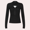 Jennifer – Slim Fit Top med Knapper, V-hals og Lange Ærmer
