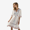 Kvindelige Boheme Print Midi Kjole med Korte Ærmer