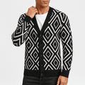Herrecardigan i jacquardstrikket V-hals med knapper