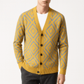 Herrecardigan i jacquardstrikket V-hals med knapper