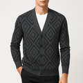 Herrecardigan i jacquardstrikket V-hals med knapper