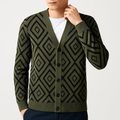 Herrecardigan i jacquardstrikket V-hals med knapper