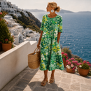 Kvindelig Blomster Maxi Kjole med Rund Hals