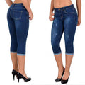 Jadefarvet cropped jeans med støttende design