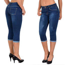 Jadefarvet cropped jeans med støttende design