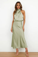 CelesteShine - Dame satin midikjole til sommer & fest med