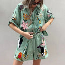 Idina - Dame casual sæt med printet bluse + shorts