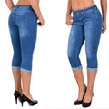Jadefarvet cropped jeans med støttende design