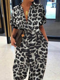 Safina - Leopardprint jumpsuit med V-udskæring