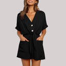 Ava - Dame jumpsuit med V-hals & knapper foran