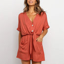 Ava - Dame jumpsuit med V-hals & knapper foran