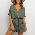 Ava - Dame jumpsuit med V-hals & knapper foran
