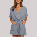 Ava - Dame jumpsuit med V-hals & knapper foran