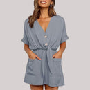 Ava - Dame jumpsuit med V-hals & knapper foran