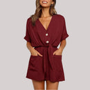Ava - Dame jumpsuit med V-hals & knapper foran