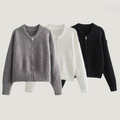 Rosa - Dame cardigan med lynlås og rund hals Vintage-stil