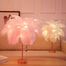 FeatherGlow - Stilfuld strudse-natlampe med rosaguld base