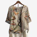 Dame Oversized Bluse med Motiveret Print