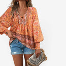 Dame Bluse med Blomstret Print og Lange Ærmer