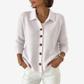 Dame Strikket Cardigan med Krave og Knapper