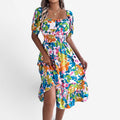Kvinders Midi Kjole med Blomstret Off-Shoulder