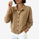 Dame Strikket Cardigan med Krave og Knapper