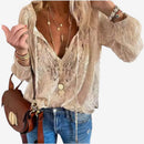 Dame Langærmet Boheme Bluse med V-Hals