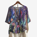 Dame Oversized Bluse med Motiveret Print