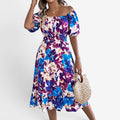 Kvinders Midi Kjole med Blomstret Off-Shoulder