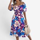 Kvinders Midi Kjole med Blomstret Off-Shoulder