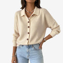 Dame Strikket Cardigan med Krave og Knapper