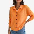 Dame Strikket Cardigan med Krave og Knapper