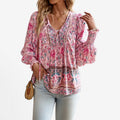 Dame Bluse med Blomstret Print og Lange Ærmer