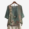 Dame Oversized Bluse med Motiveret Print