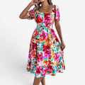 Kvinders Midi Kjole med Blomstret Off-Shoulder