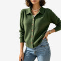 Dame Strikket Cardigan med Krave og Knapper
