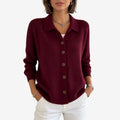 Dame Strikket Cardigan med Krave og Knapper
