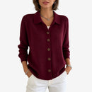 Dame Strikket Cardigan med Krave og Knapper