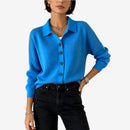 Dame Strikket Cardigan med Krave og Knapper