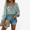 Dame Bluse med Blomstret Print og Lange Ærmer